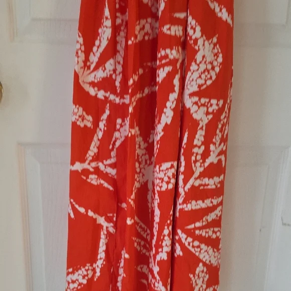 DKNY Darker Orange and White Midi Dress With Tie Lightweight 3 Button New - Picture 8 of 14